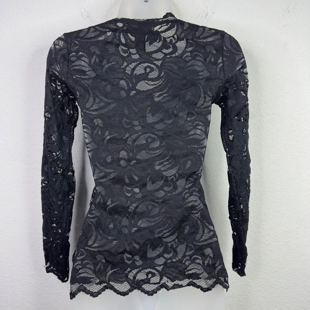 H&M Shirt‎ Womens XS Black Lace Floral Sheer Layering Fairygoth Romantic Witchy